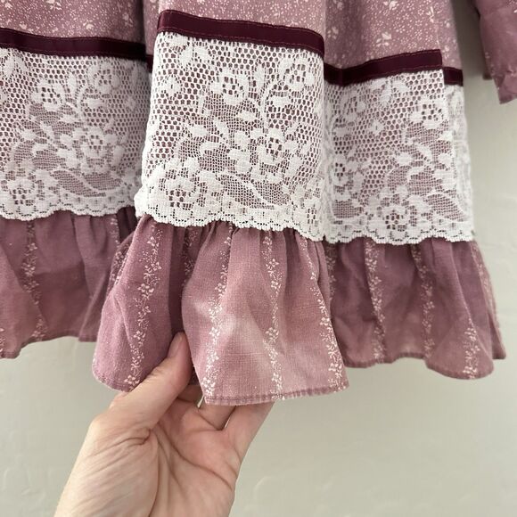 Vintage Mini World 70s Girls Pinafore Dress Lace Ruffles Bib Provo Utah Size 4T - Picture 10 of 10